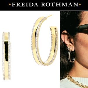 FREIDA ROTHMAN RADIANCE Reflections Medium Hoop Earrings in Gold NWT 395$
